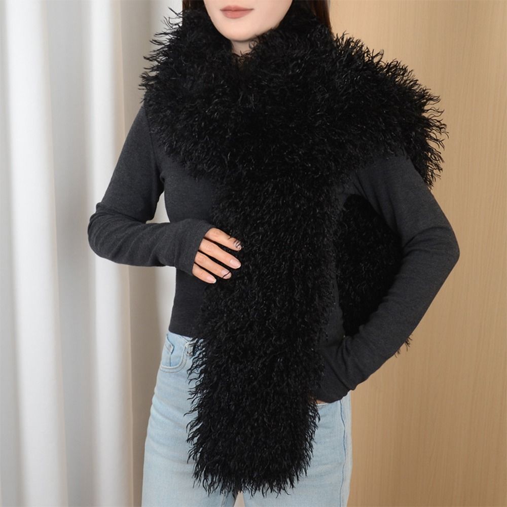 Cashmere Scarf - おしゃれな180cmのウール風スカーフ。長めのデザインで、両面にフェイクファーを使用。肌触りの良い柔らかい素材で、暖かく着用できる女性用ショール。