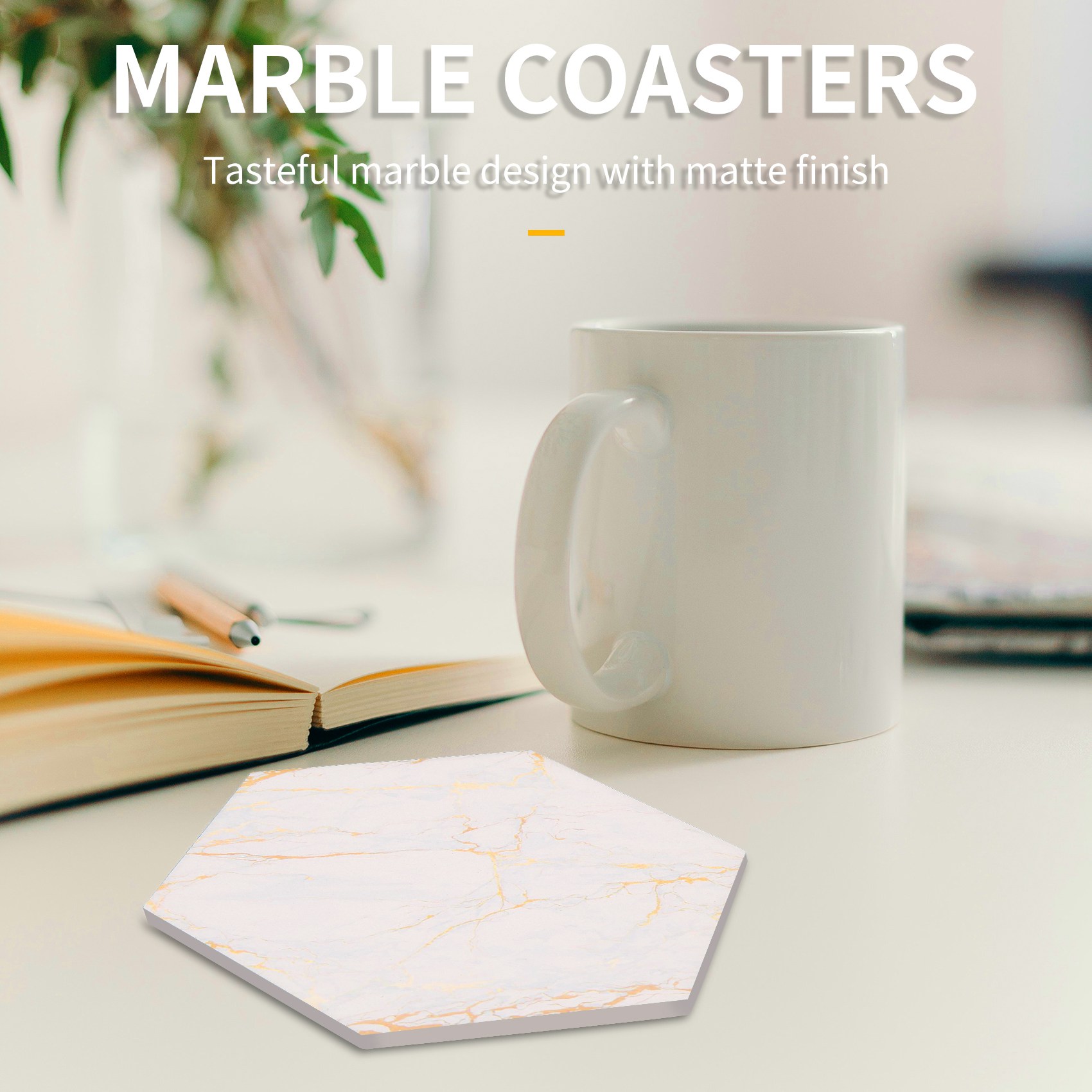 Marble Coaster Set - 8 PC ドリンク用コースター 吸収性のあるホルダー付き 大理石デザインコースターセット 超吸収性の温冷ドリンク用-A68E