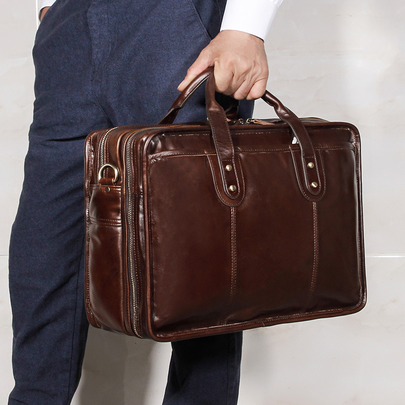 Leather Briefcase - メンズ トップグレイン牛革製 ブリーフケース 15インチ対応 ラップトップバッグ ビジネス