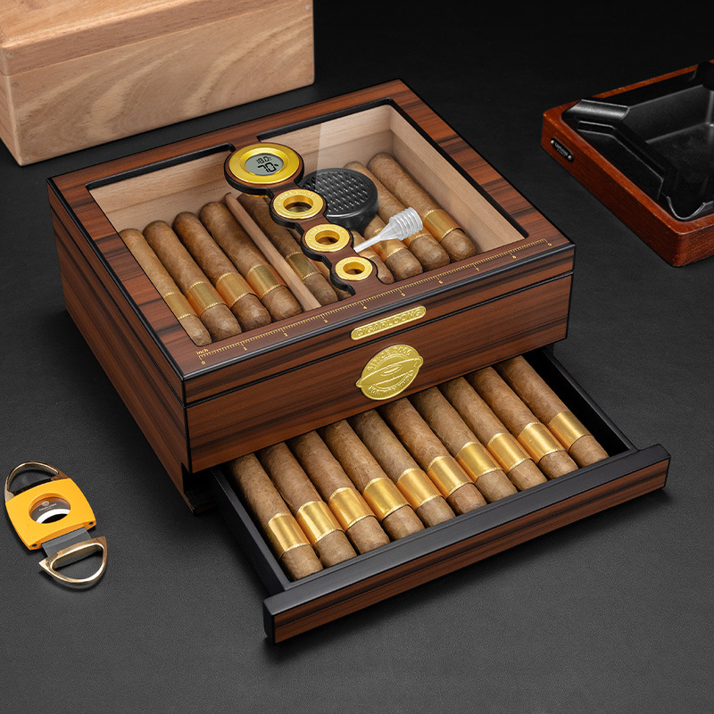 Luxury Gift Set - 高級木製葉巻ヒュミドールボックス 手作り杉材収納ケース ギフトセット付き 葉巻30/40/50本用 卓上オーガナイザー