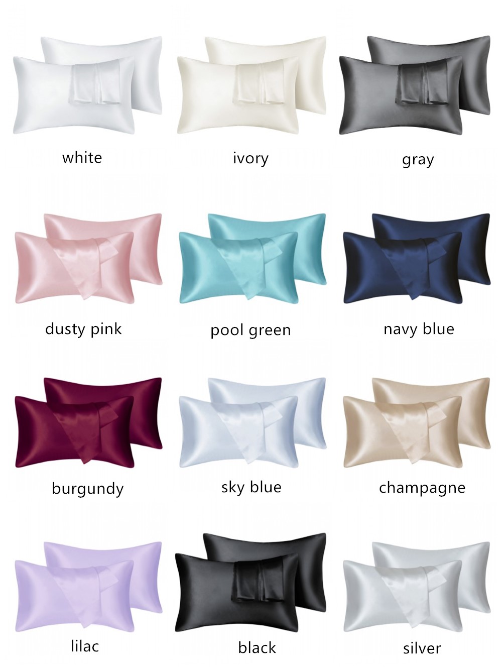 Silk Pillowcase - 2 ピース/ロット固体シルキーサテンスキンケア枕カバー髪抗枕ケースクイーンサイズ封筒枕カバーホームホテル旅行