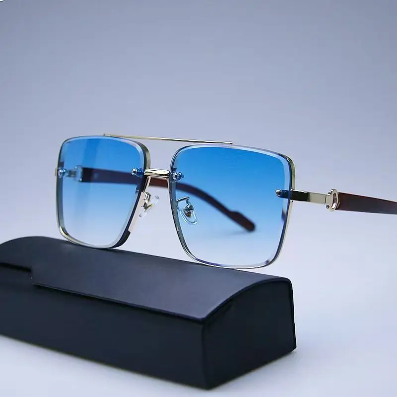 Sunglasses Uv400 - ファッションレトロスクエアメタルサングラス、オーバーサイズ、レディースブランドデザイン、運転用、ダブルブリッジ、パイロット型、メンズサングラス。