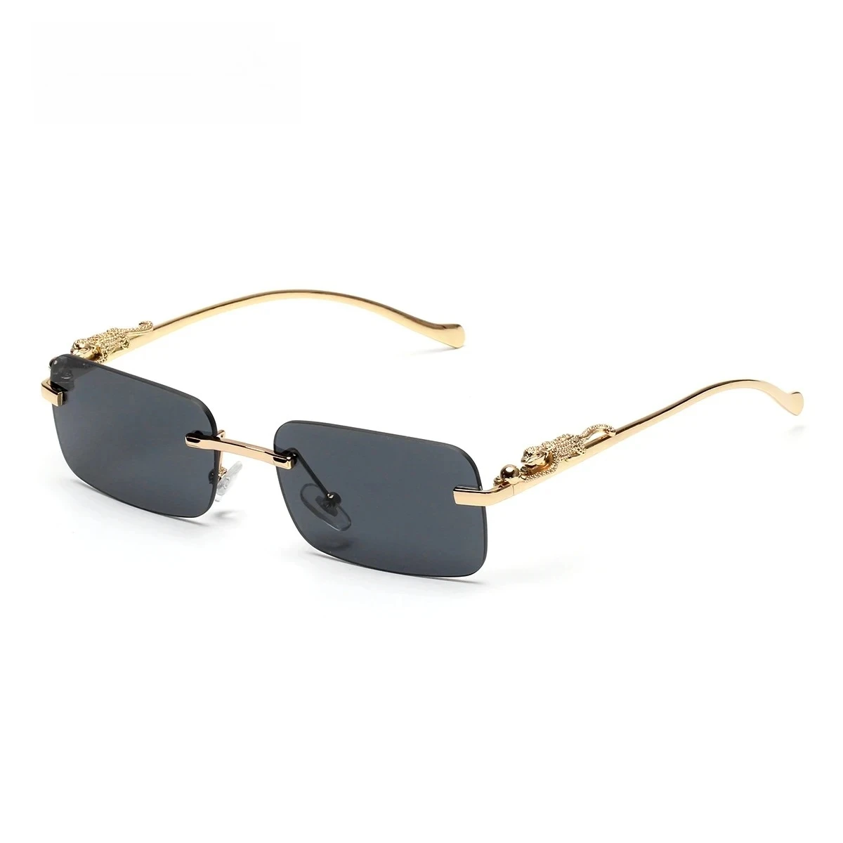 Designer Sunglasses - フレームレスサングラス UV400 ファッション スクエア型 メタルフレーム メンズ