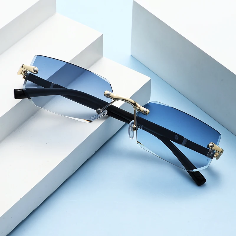 Sunglasses Uv400 - 1/2個入り、トレンドのフレームレスサングラス、レディース、小さめの長方形レンズ、レトロなデザイン、夏の旅行に最適、UV400カット。