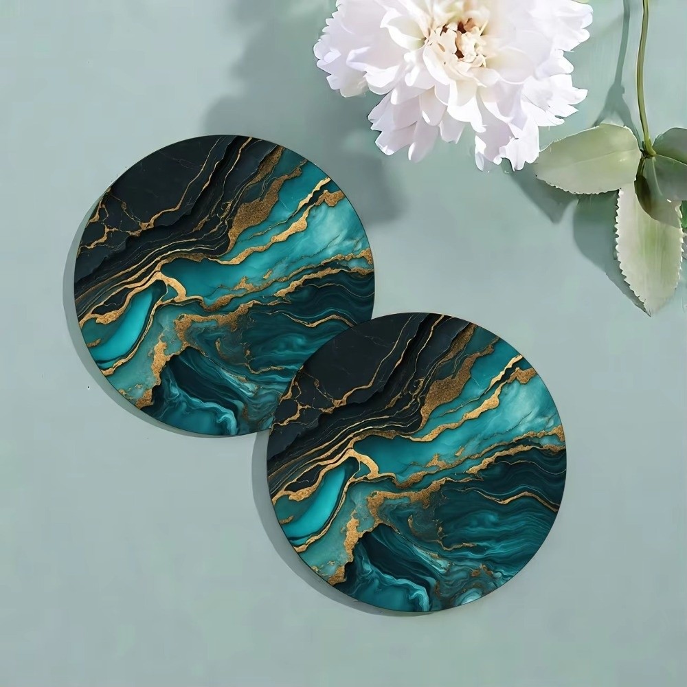 6個入り 4インチ ドリンクコースターセット 木製 マーブル - Marble Coaster Set のレビューと価格