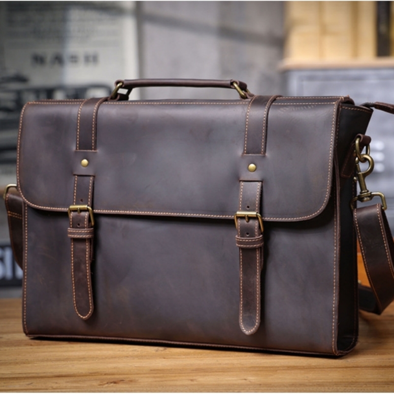 男性用本革ビジネスブリーフケース,ショルダーバッグ,クロスオ - Leather Briefcase のレビューと価格