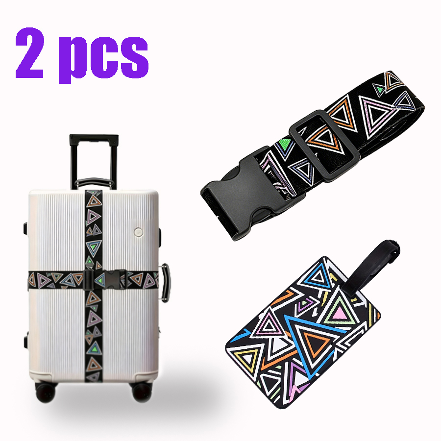 黒地にカラフルな三角形のプリントが施された2ピースセットのラ - Travel Luggage Set のレビューと価格