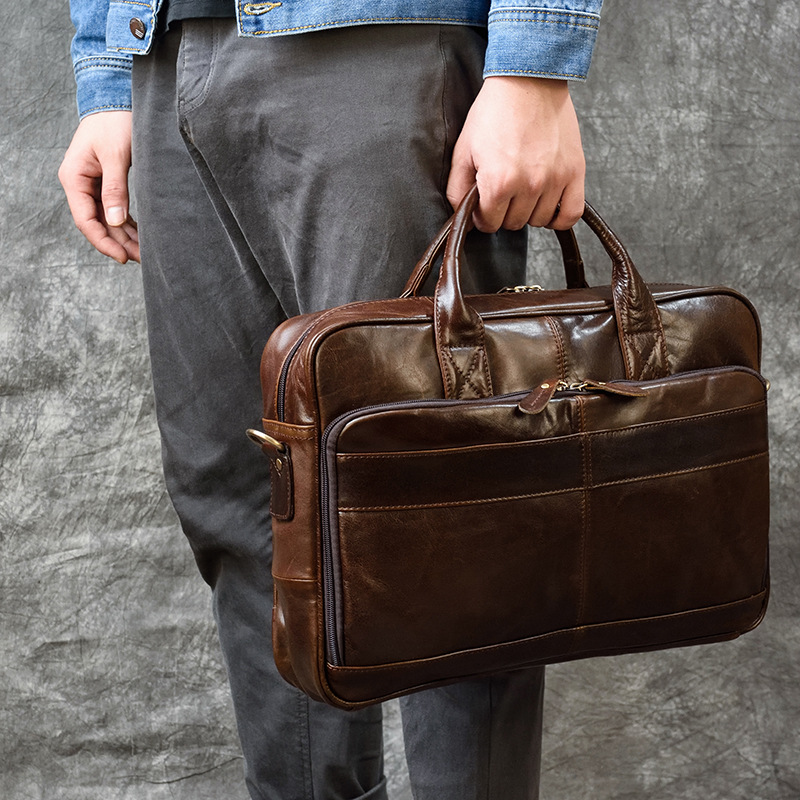 本革のメンズラップトップバッグ,ブリーフケース,ショルダーバ - Leather Briefcase のレビューと価格