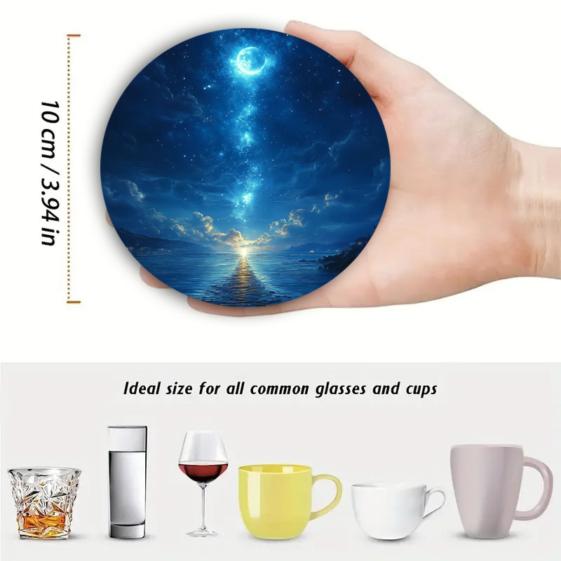 カラフルな星空アートコースター4点セット、滑り止め木製コース - Marble Coaster Set のレビューと価格