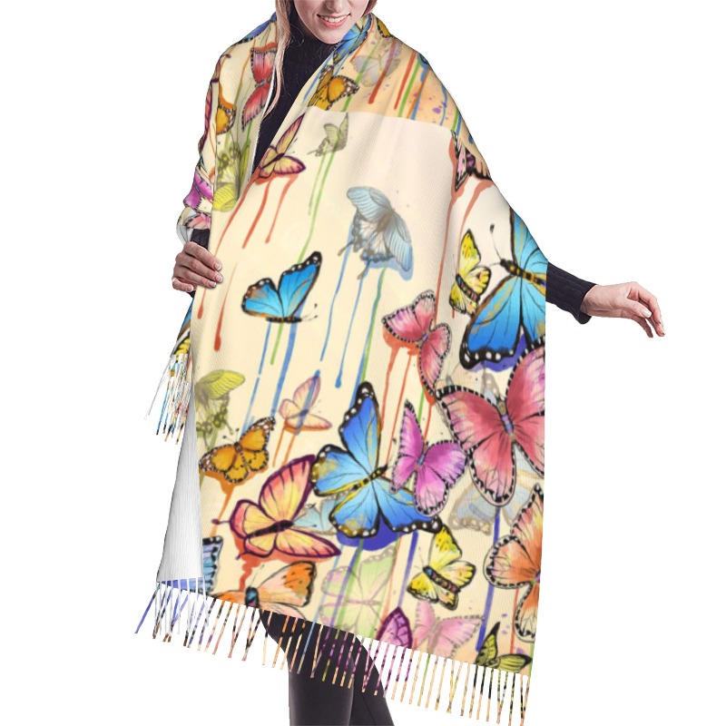 レトロな蝶柄の冬用カシミヤスカーフ、女性用高級プリントショー - Cashmere Scarf のレビューと価格