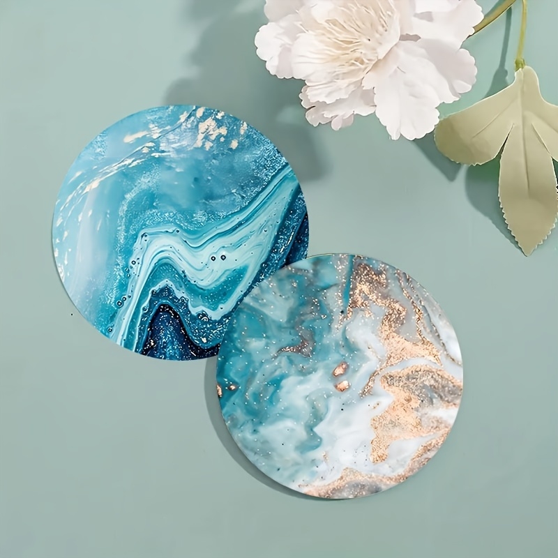 2Dフラット6個入りブルーオーシャン丸型木製コースター＆プレ - Marble Coaster Set のレビューと価格