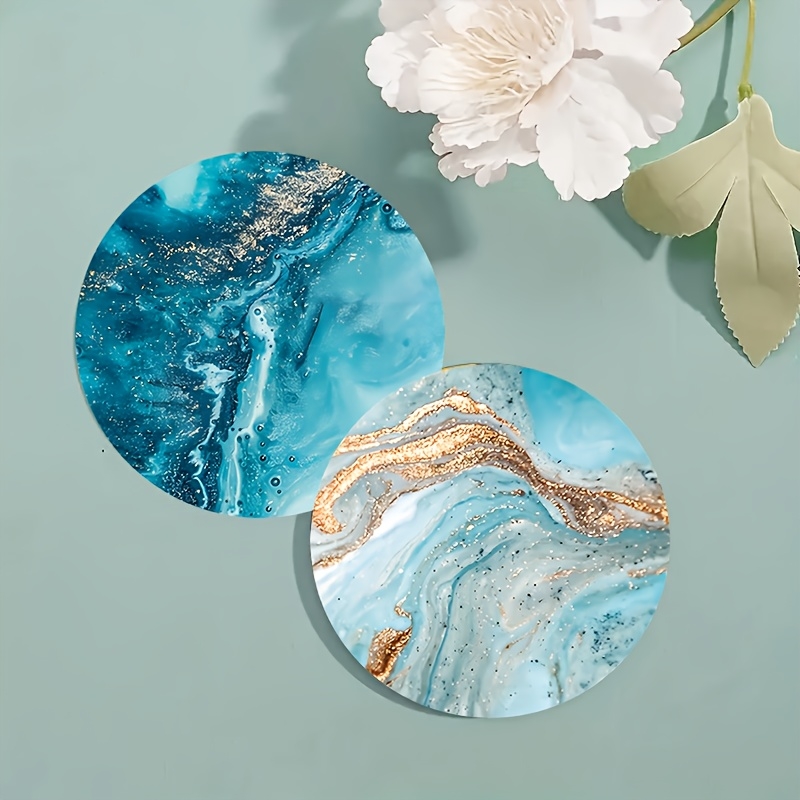 2Dフラット6個入りブルーオーシャン丸型木製コースター＆プレ - Marble Coaster Set のレビューと価格