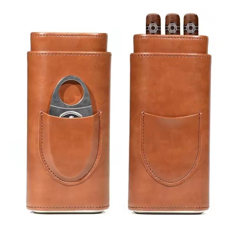 レザーシガーケース 3本用 シダーウッド裏地付き 高級葉巻ア - Premium Cigar Case のレビューと価格