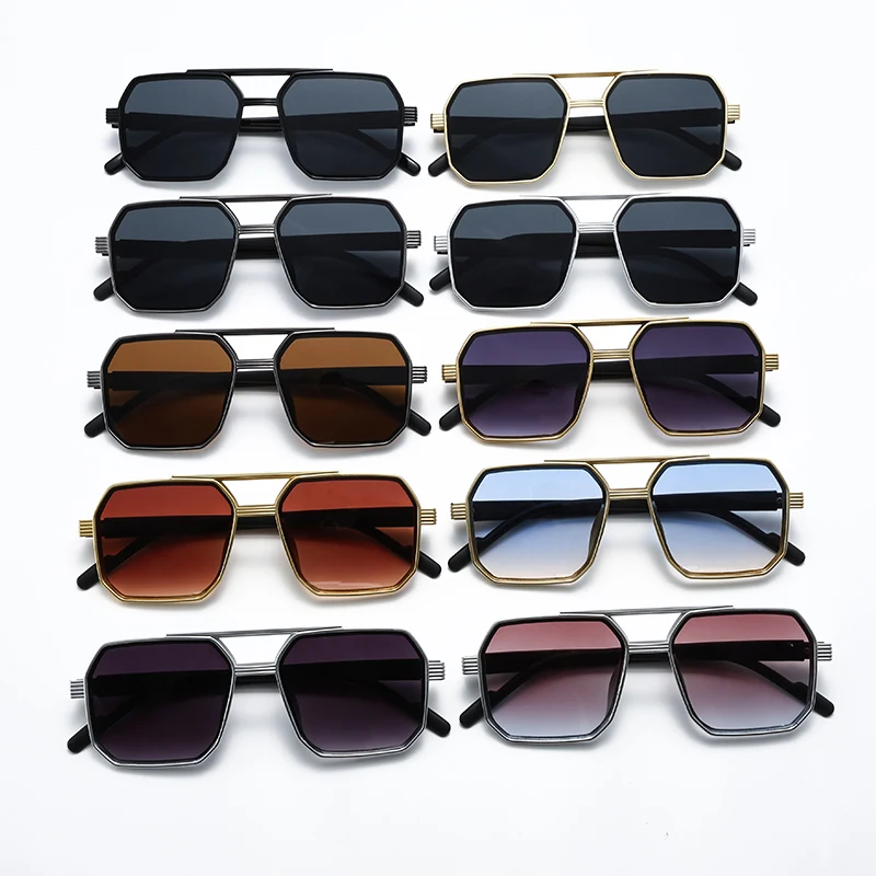 最新トレンドのダブルブリッジ・ポリゴン型サングラス。レトロで - Sunglasses Uv400 のレビューと価格