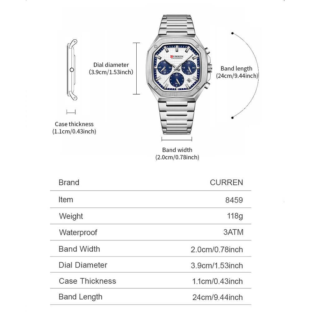 CURREN 高級スクエアクロノ腕時計男性用クラシックデザイ - Luxury Watch Men のレビューと価格