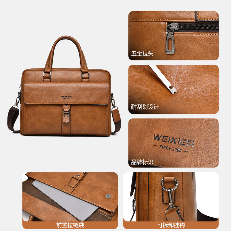 ヴィンテージダークブラウンPUレザーメンズブリーフケース15 - Leather Briefcase のレビューと価格